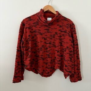 ONA New‎ York Tokyo 100% Wool Textured Mock Neck Sweater Red Black Art Knit L